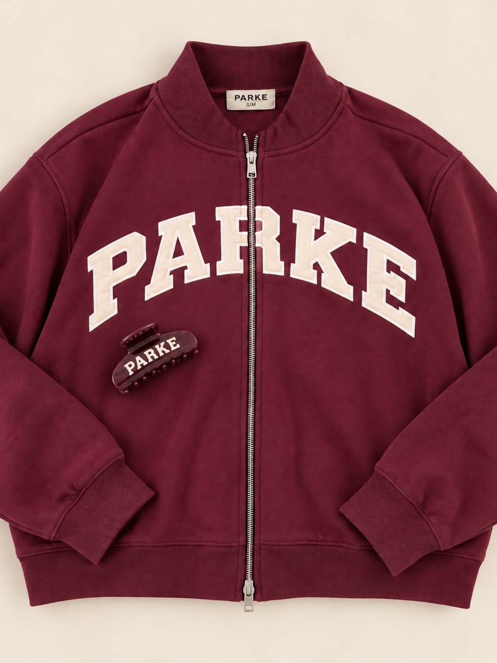 Parke Zip Up Varsity Mockneck & Claw Clip In Mulled